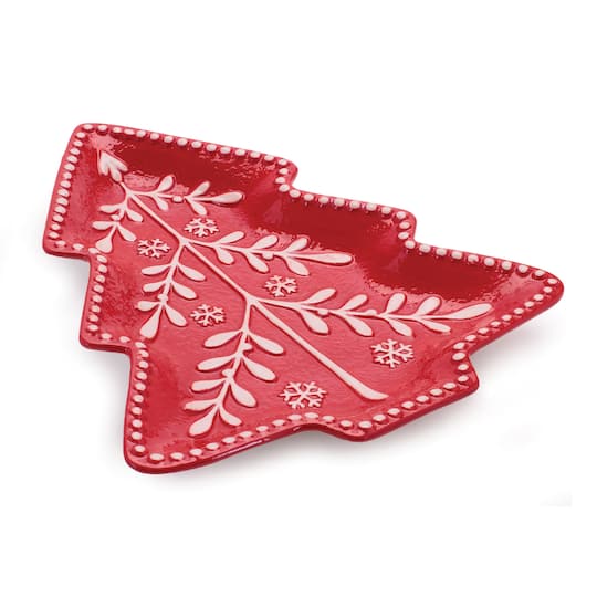 Melrose 10" x 8.5" Red Ceramic Tree Plates, 4ct.